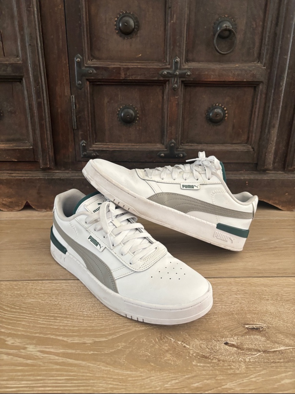 PUMA Men’s White Sneakers with Gray and Teal Accents